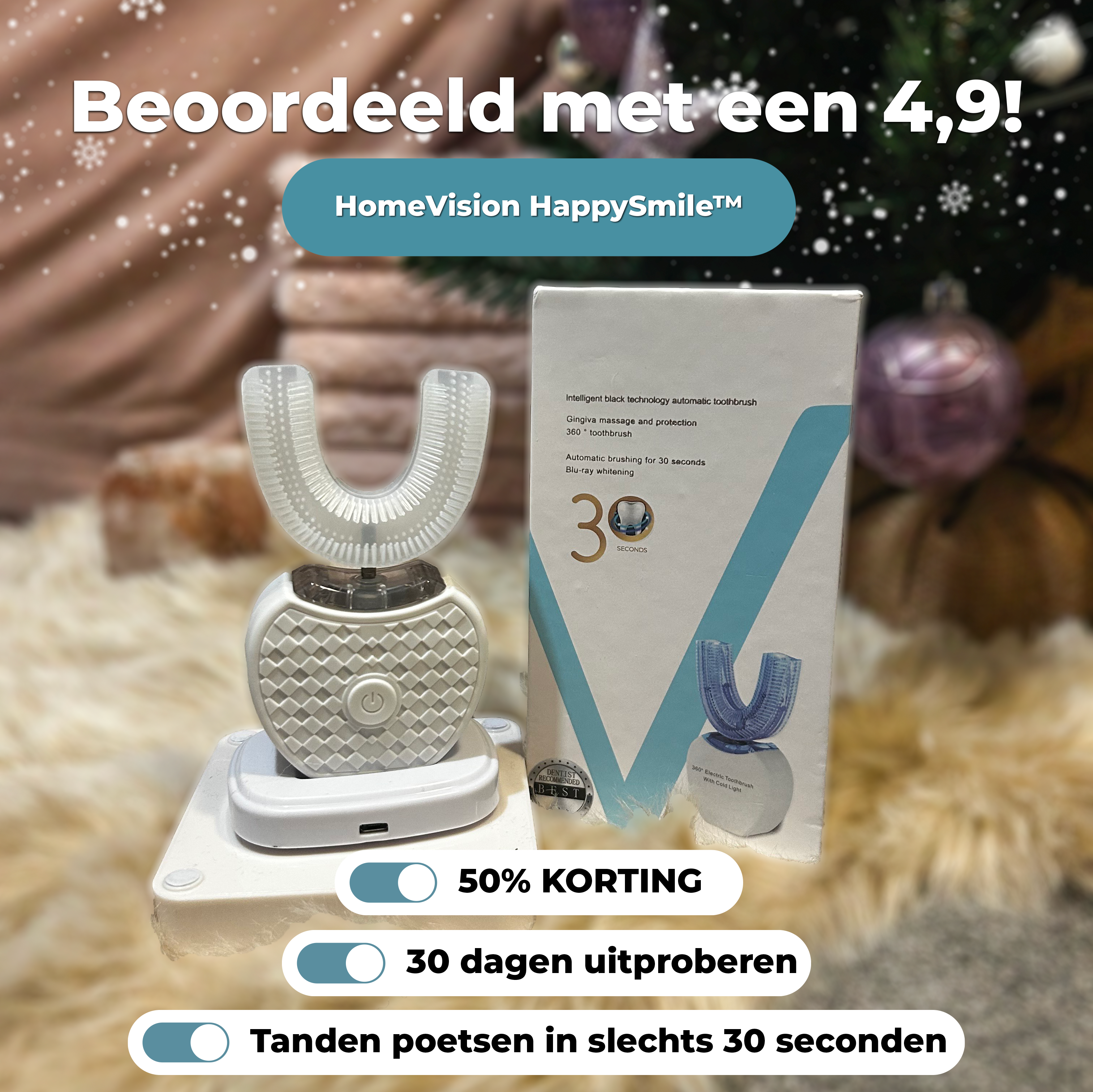 HomeVision HappySmile™ | Binnen 30 seconden eenvoudig en snel tandenpoetsen!